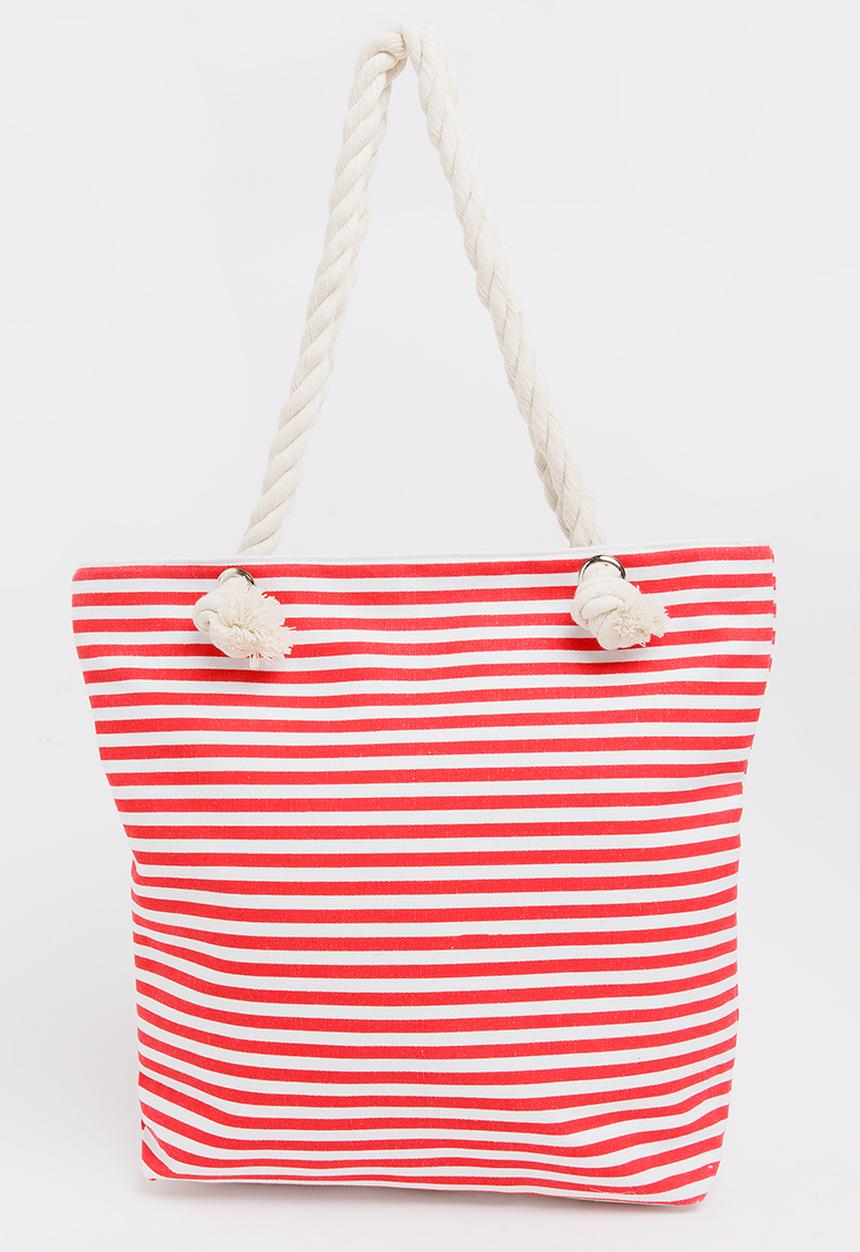 Pop Candy - Girls Stripe Canvas Beach Bag Red