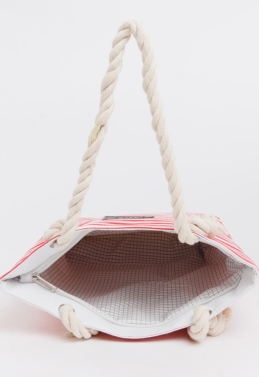 Pop Candy - Girls Stripe Canvas Beach Bag Red