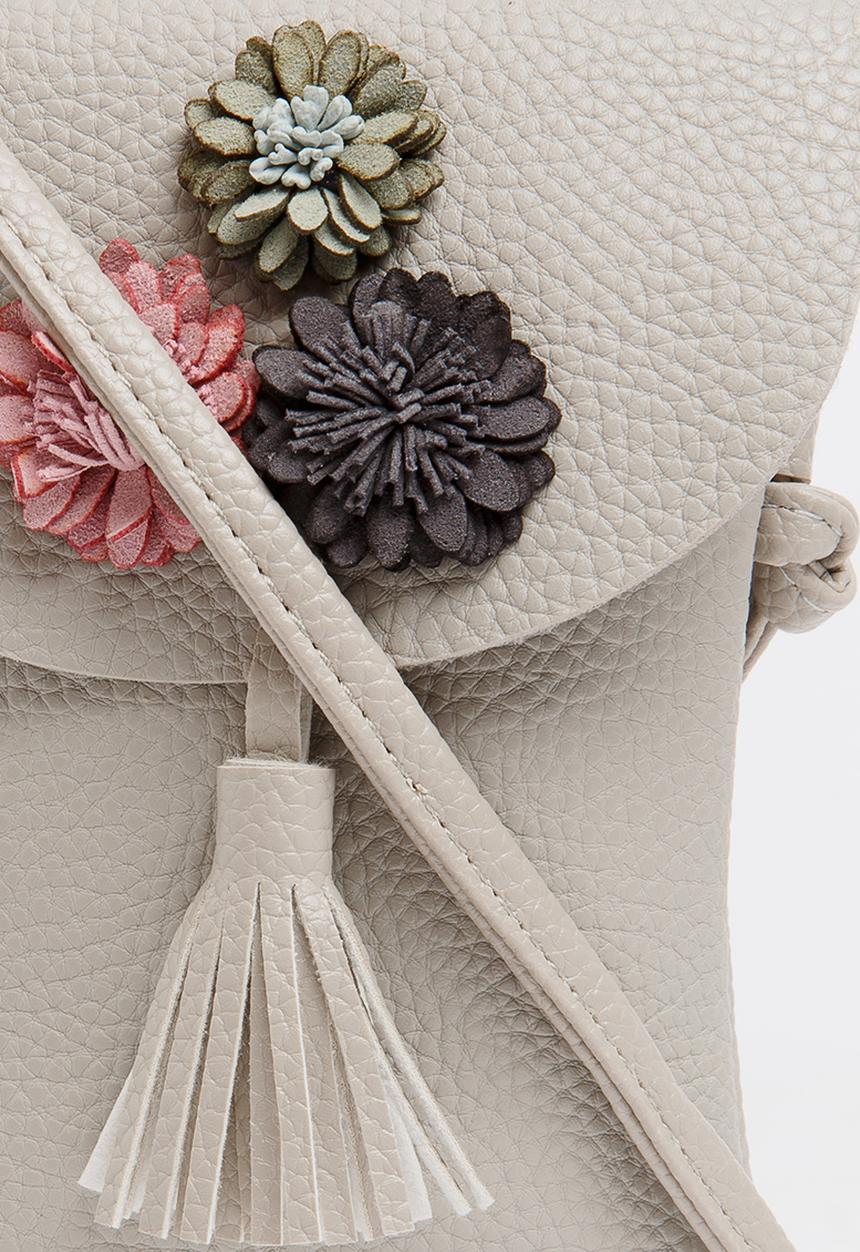Pop Candy - Girls Flower Trim Sling Bag Grey