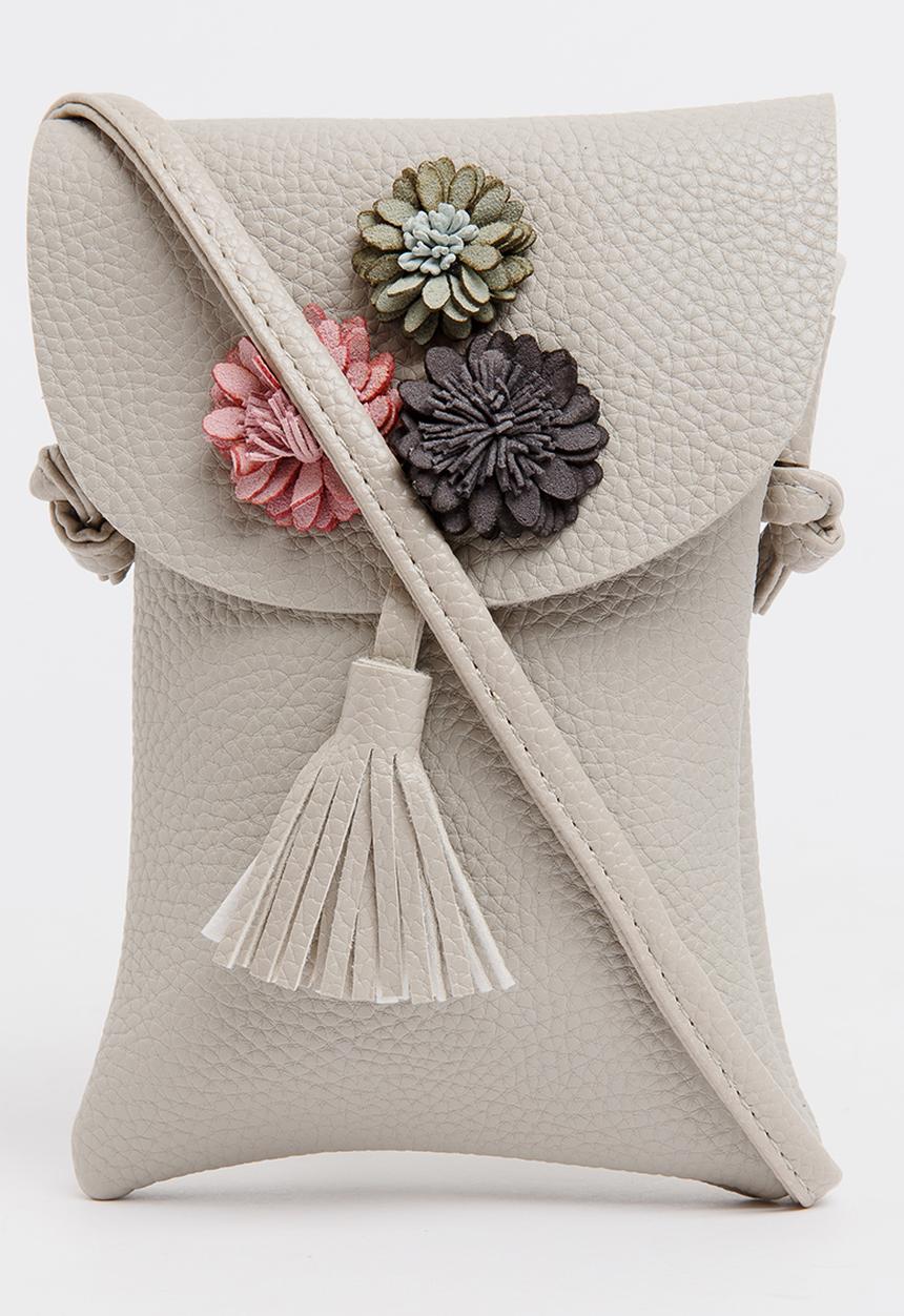 Pop Candy - Girls Flower Trim Sling Bag Grey