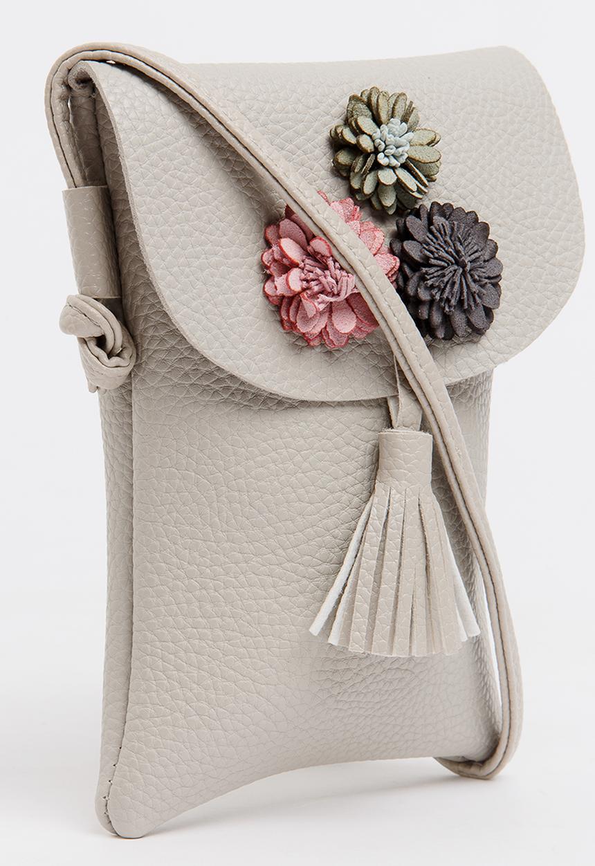 Pop Candy - Girls Flower Trim Sling Bag Grey