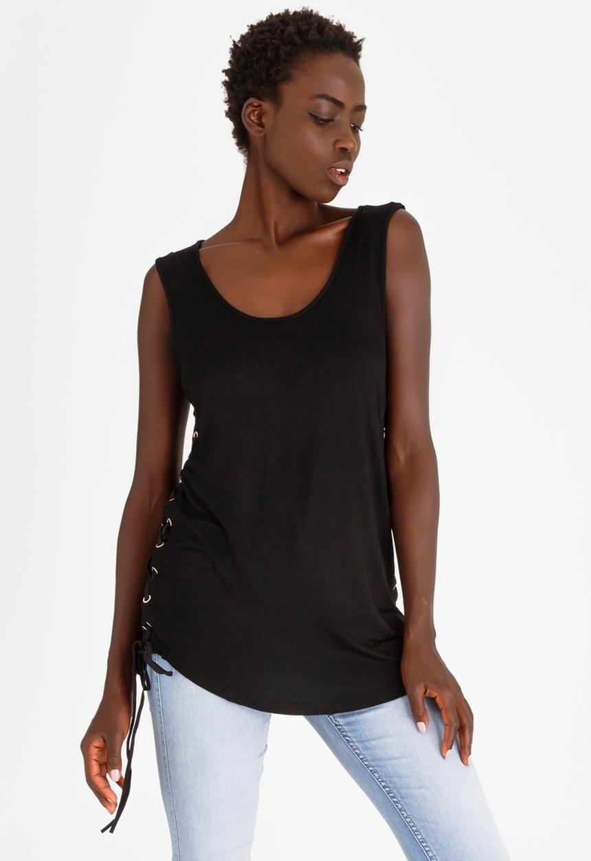 STYLE REPUBLIC - Lace-up Detail Tank Top Black