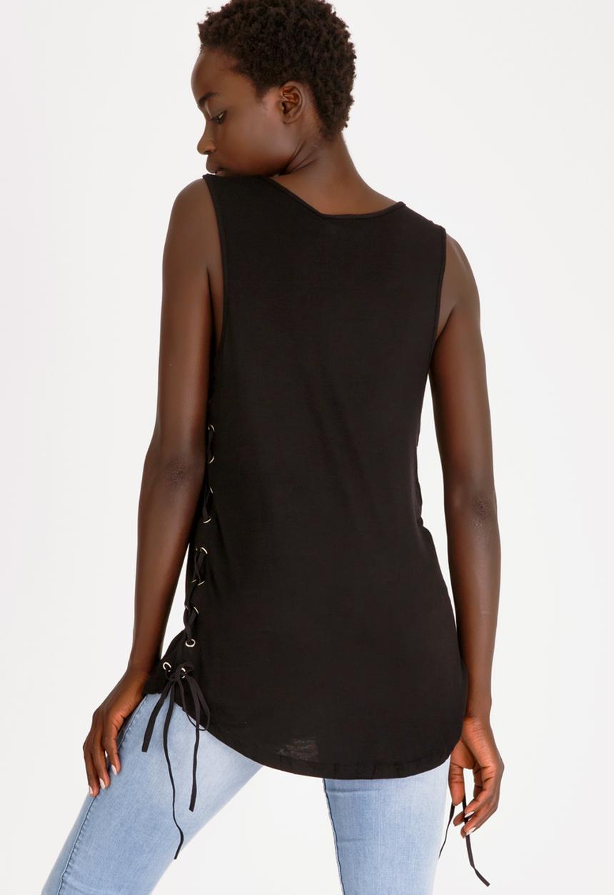 STYLE REPUBLIC - Lace-up Detail Tank Top Black
