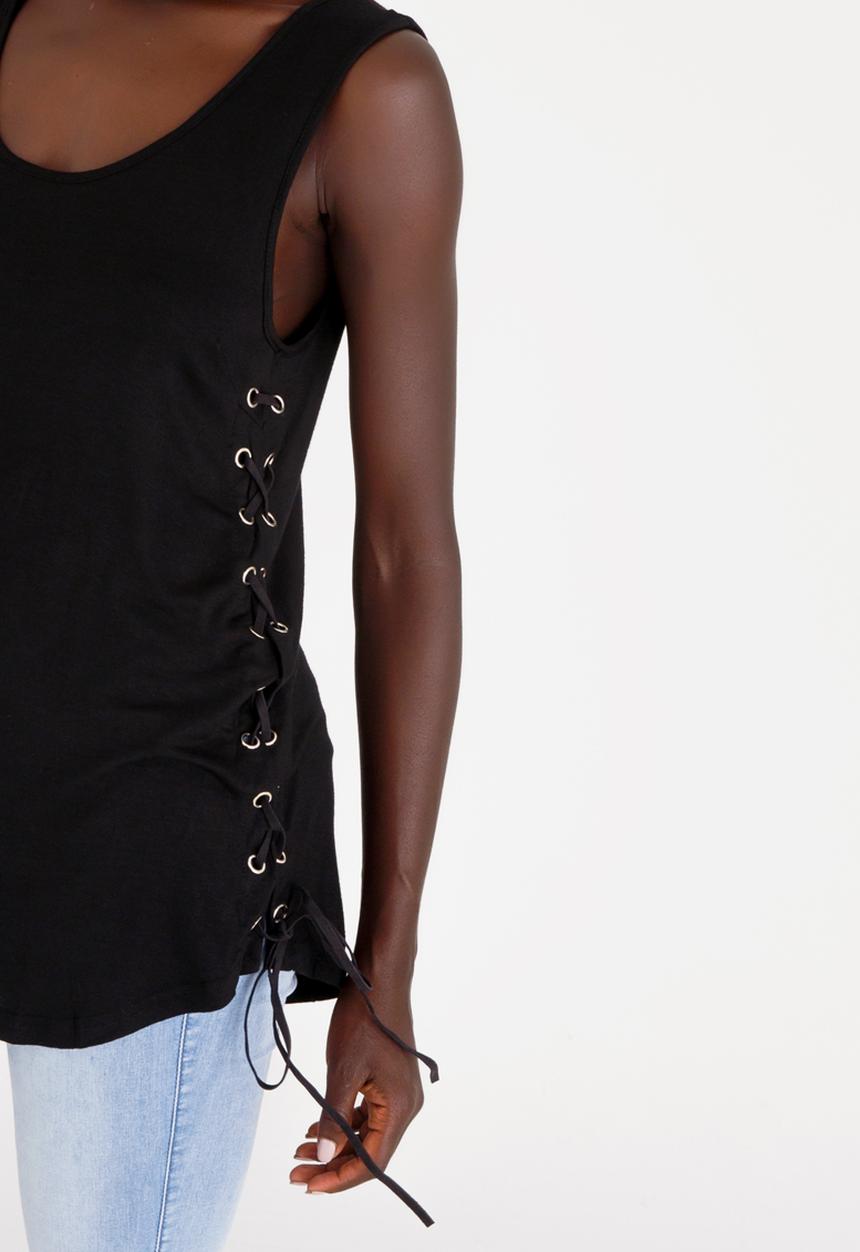 STYLE REPUBLIC - Lace-up Detail Tank Top Black