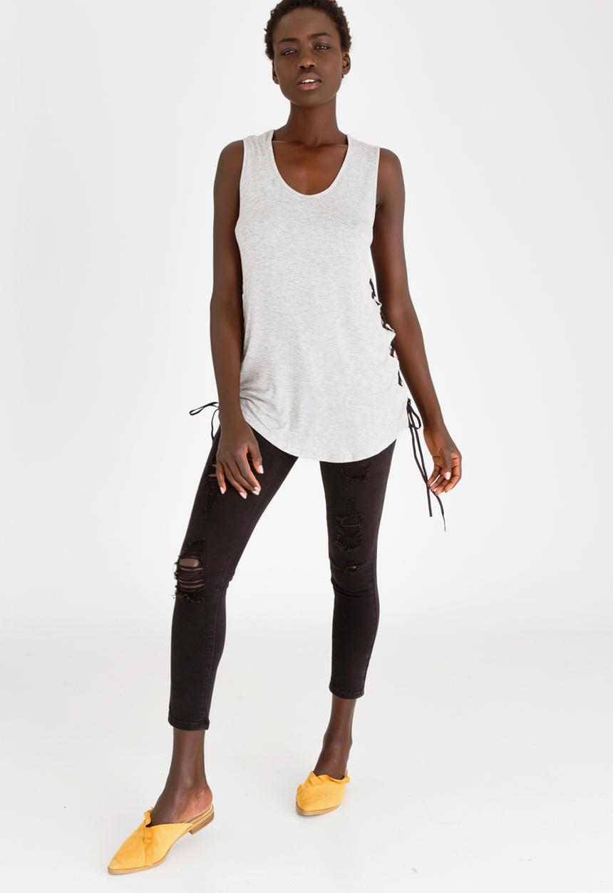 STYLE REPUBLIC - Lace-up Detail Tank Top Grey