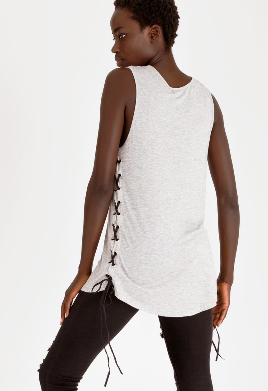 STYLE REPUBLIC - Lace-up Detail Tank Top Grey