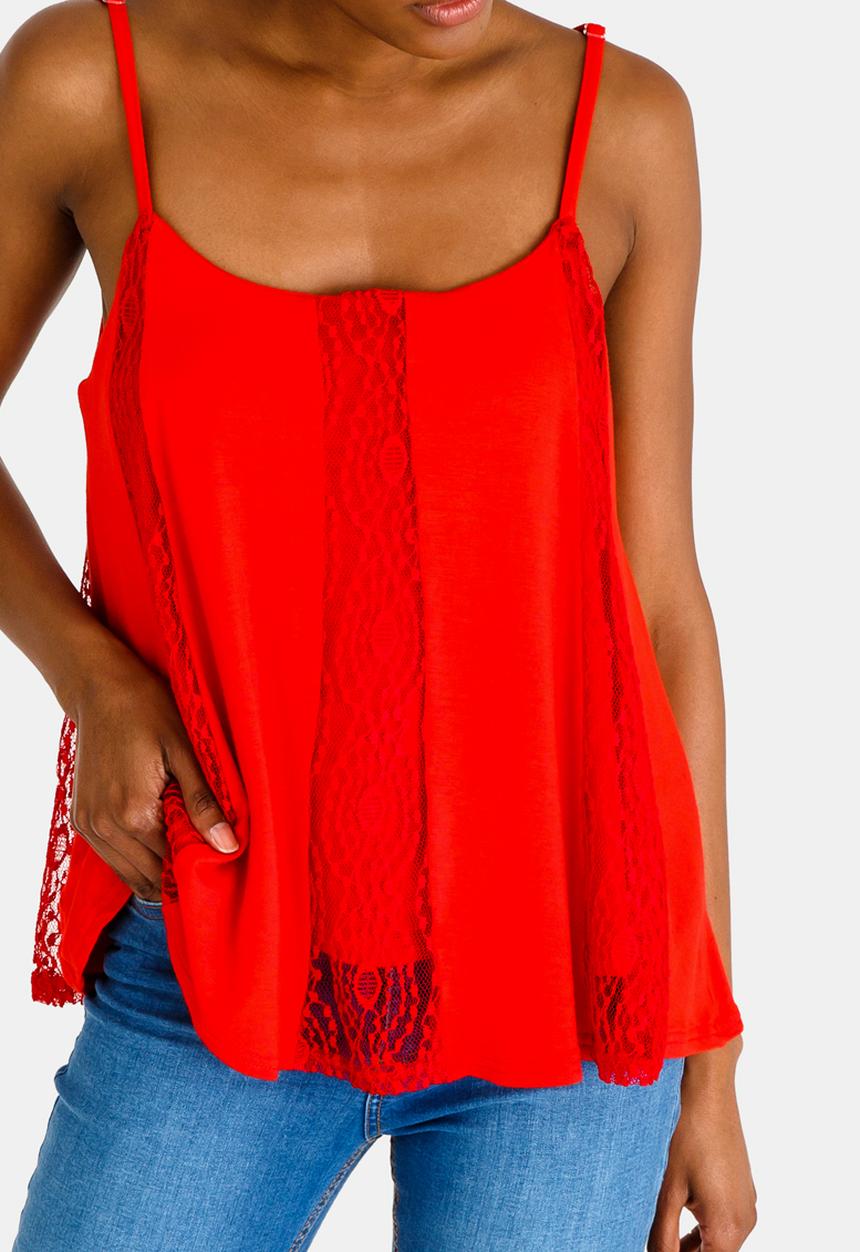edit - Lace Inset Cami Red