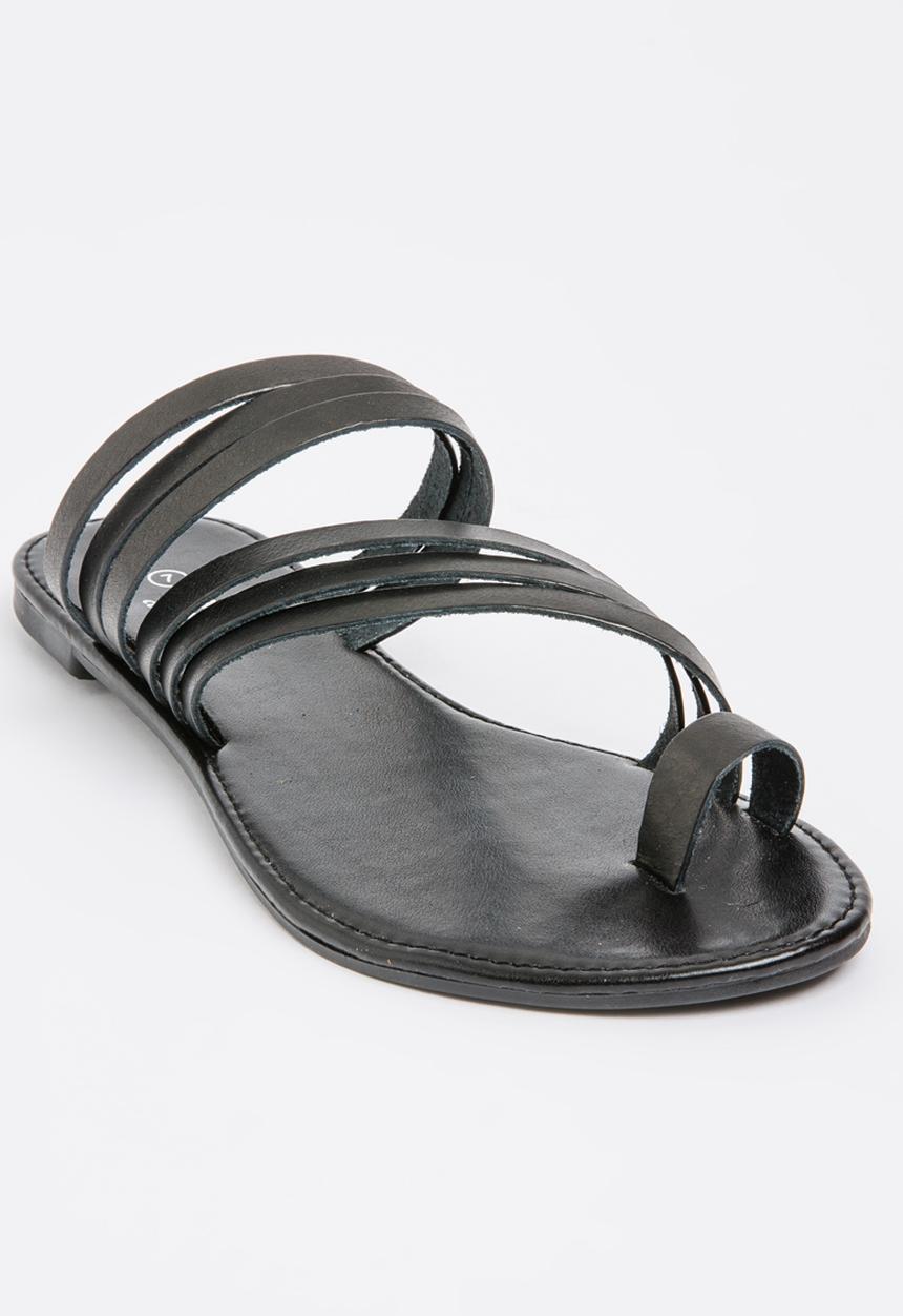 edit - Leather Strippy Toe-post Sandals Black