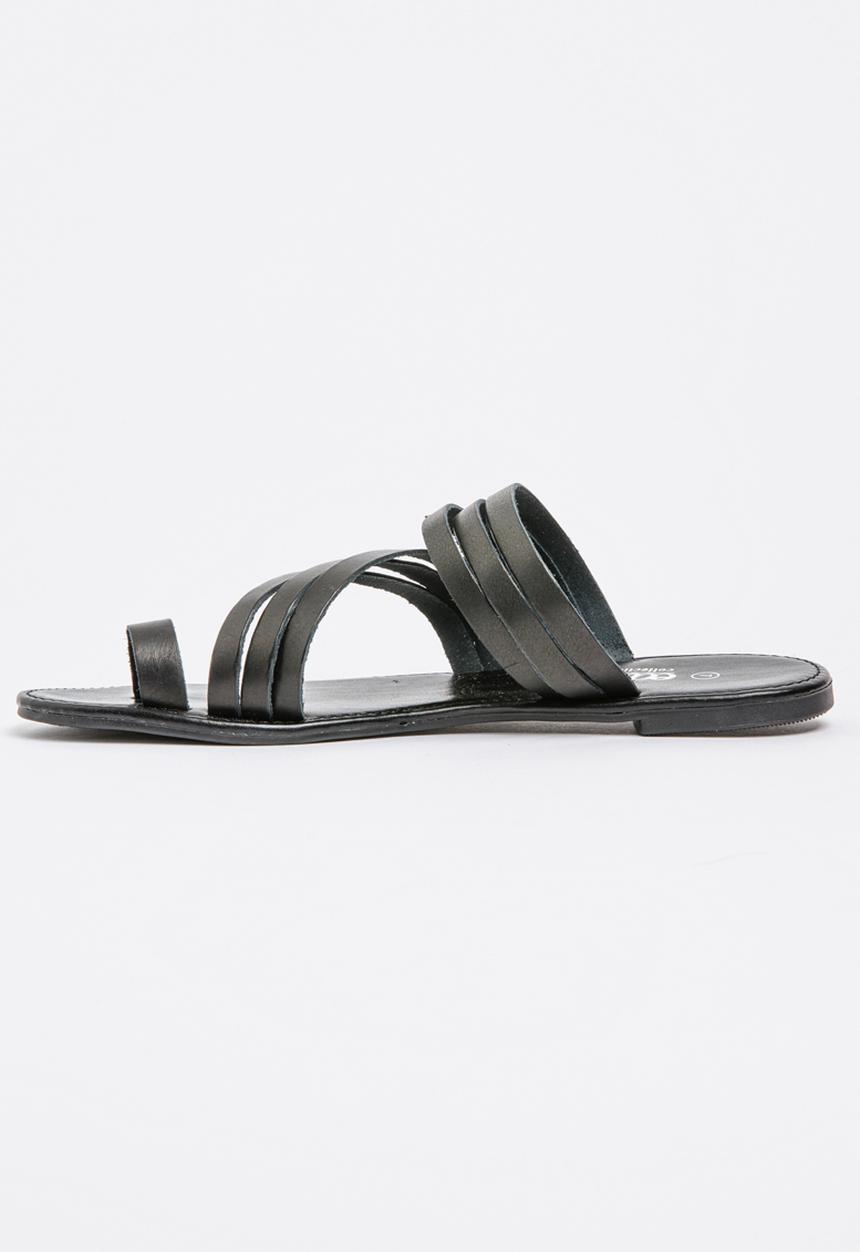 edit - Leather Strippy Toe-post Sandals Black