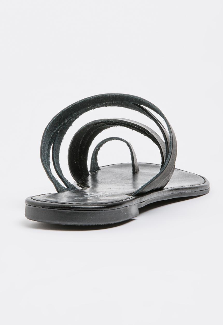 edit - Leather Strippy Toe-post Sandals Black