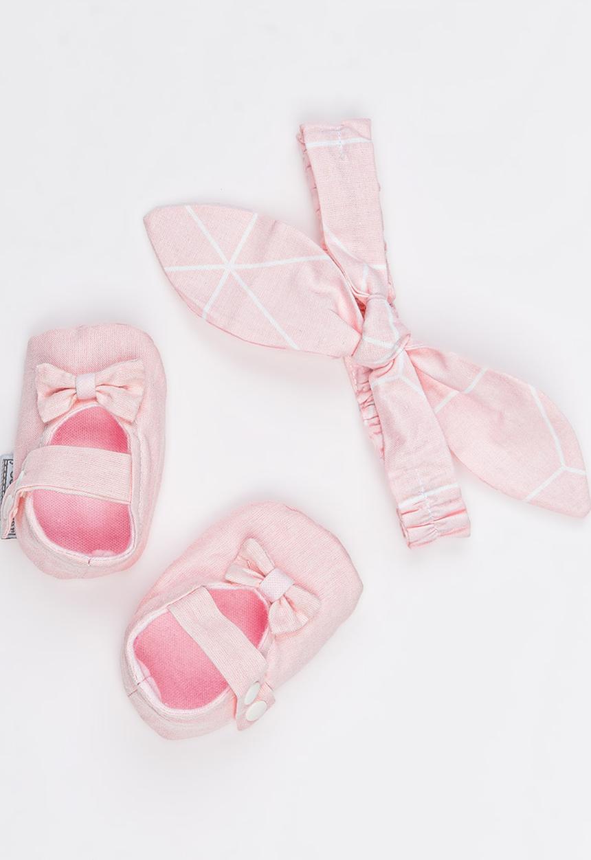 Poogy Bear - Geometric Headband & Woven Shoe Set Mid Pink