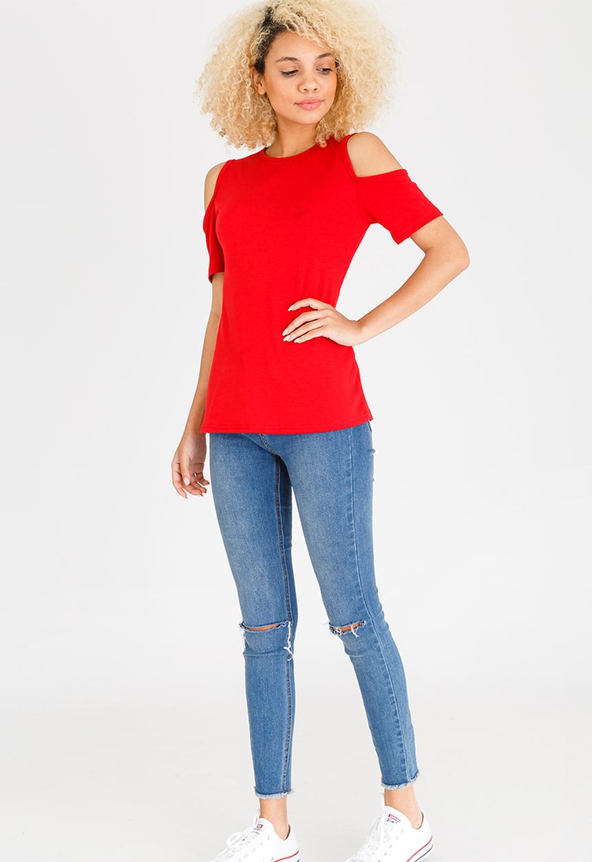c(inch) - Cold Shoulder T-shirt Red