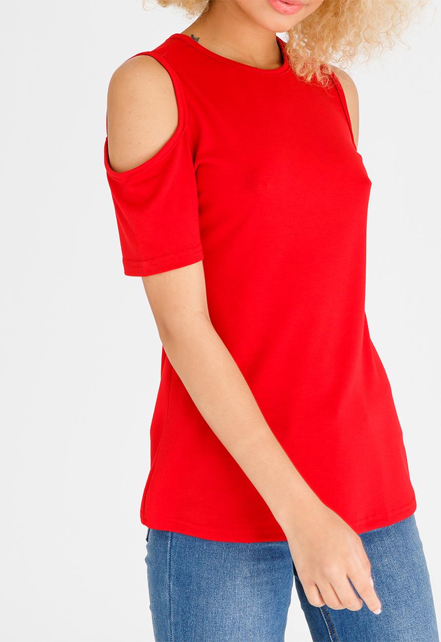 c(inch) - Cold Shoulder T-shirt Red