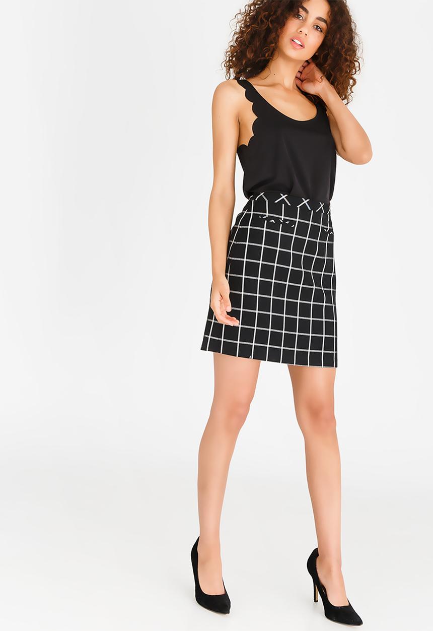 edit - Checkered Skirt Black and White