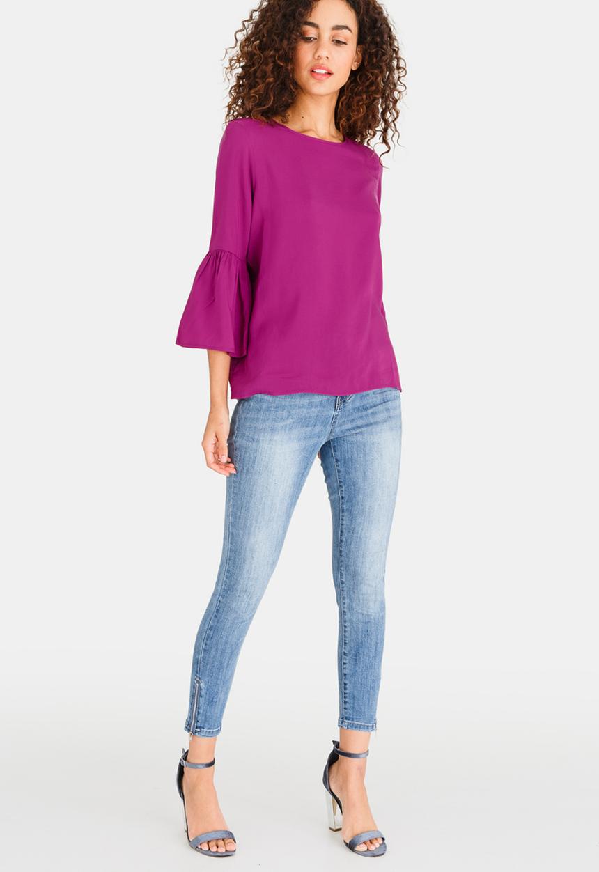 edit - Bell Sleeve Blouse with Tie Back Detail Mid Purple