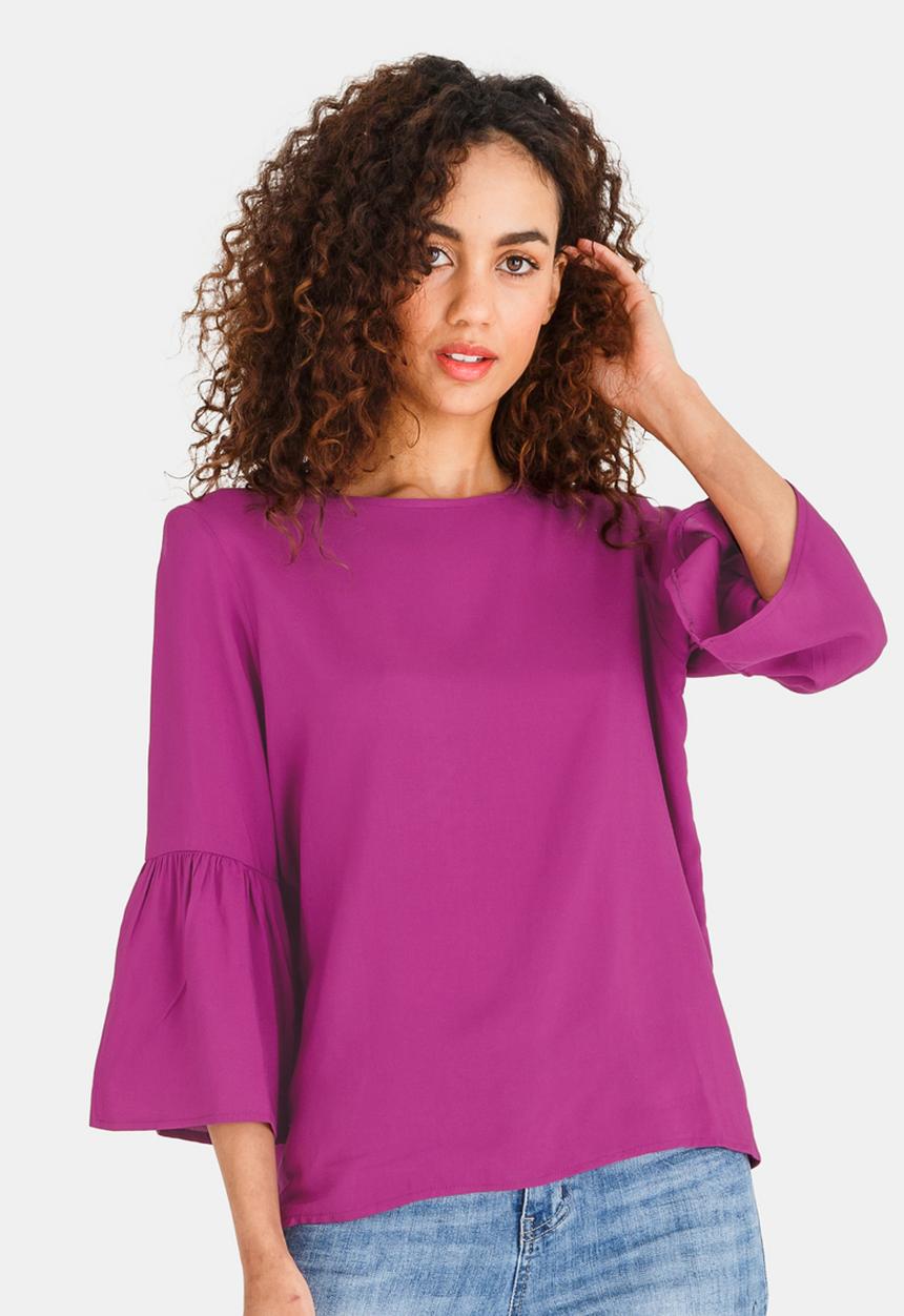 edit - Bell Sleeve Blouse with Tie Back Detail Mid Purple