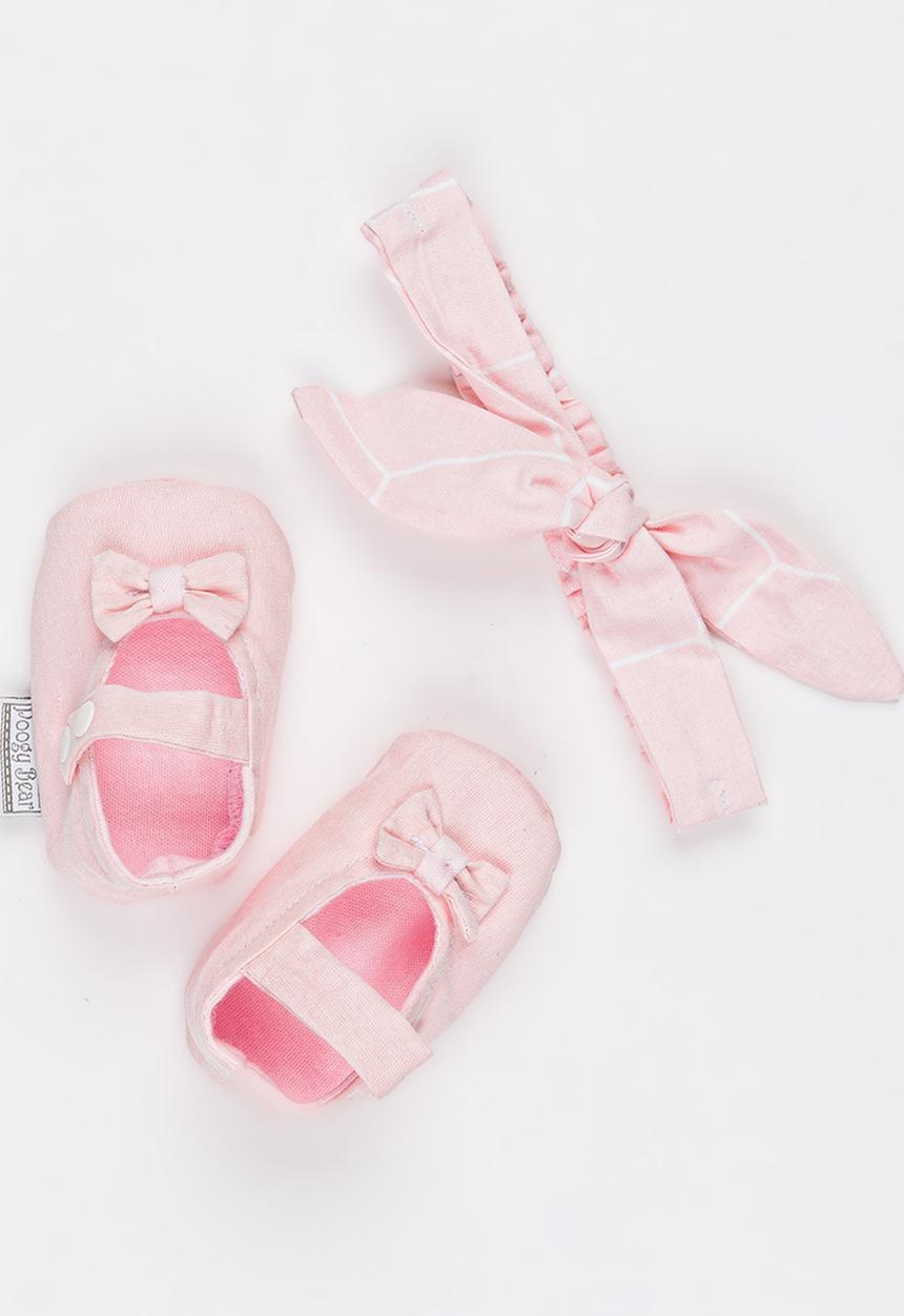 Poogy Bear - Geometric Headband & Woven Shoe Set Mid Pink