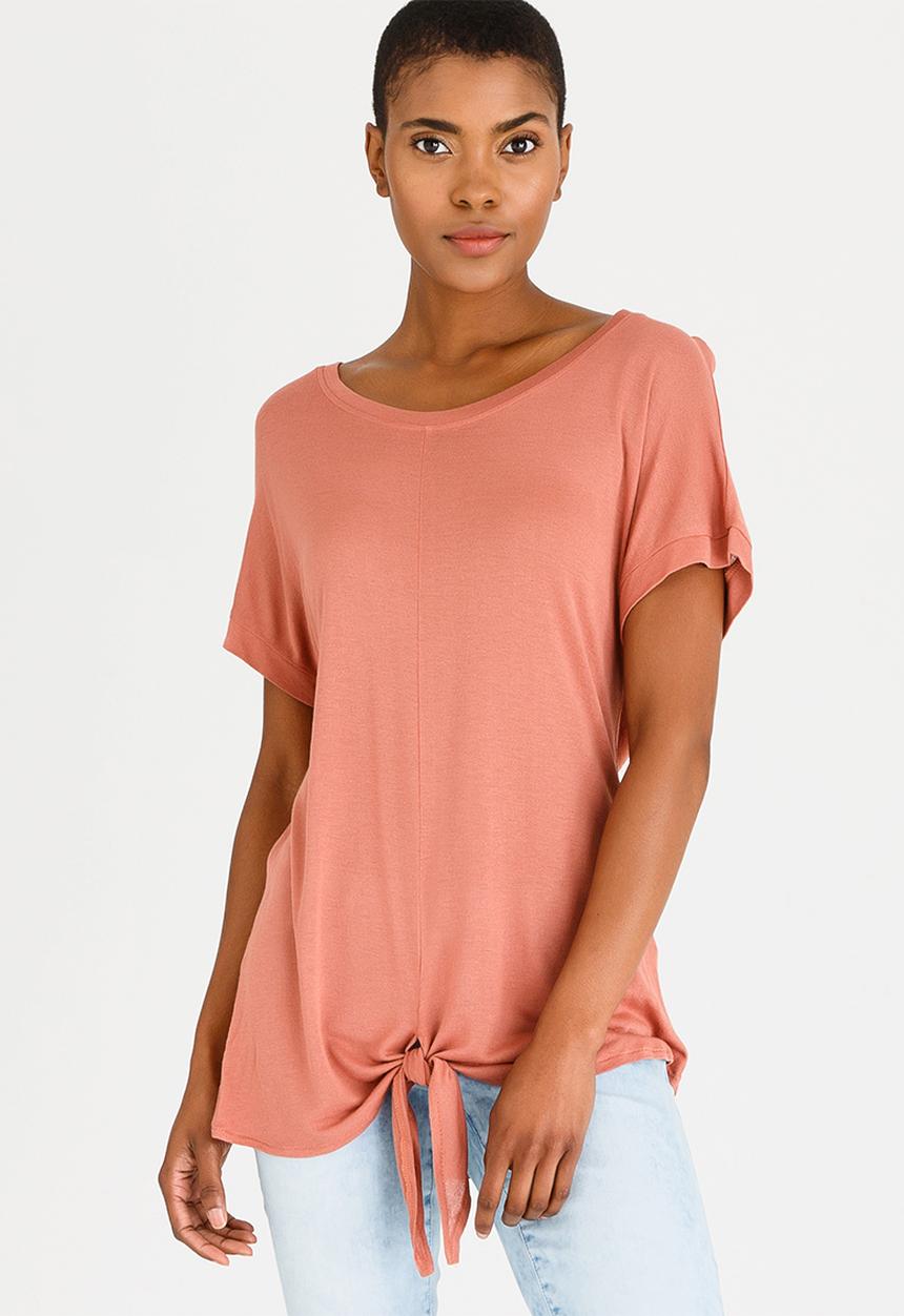 Noisy May - Crips Knot Detail Top Coral