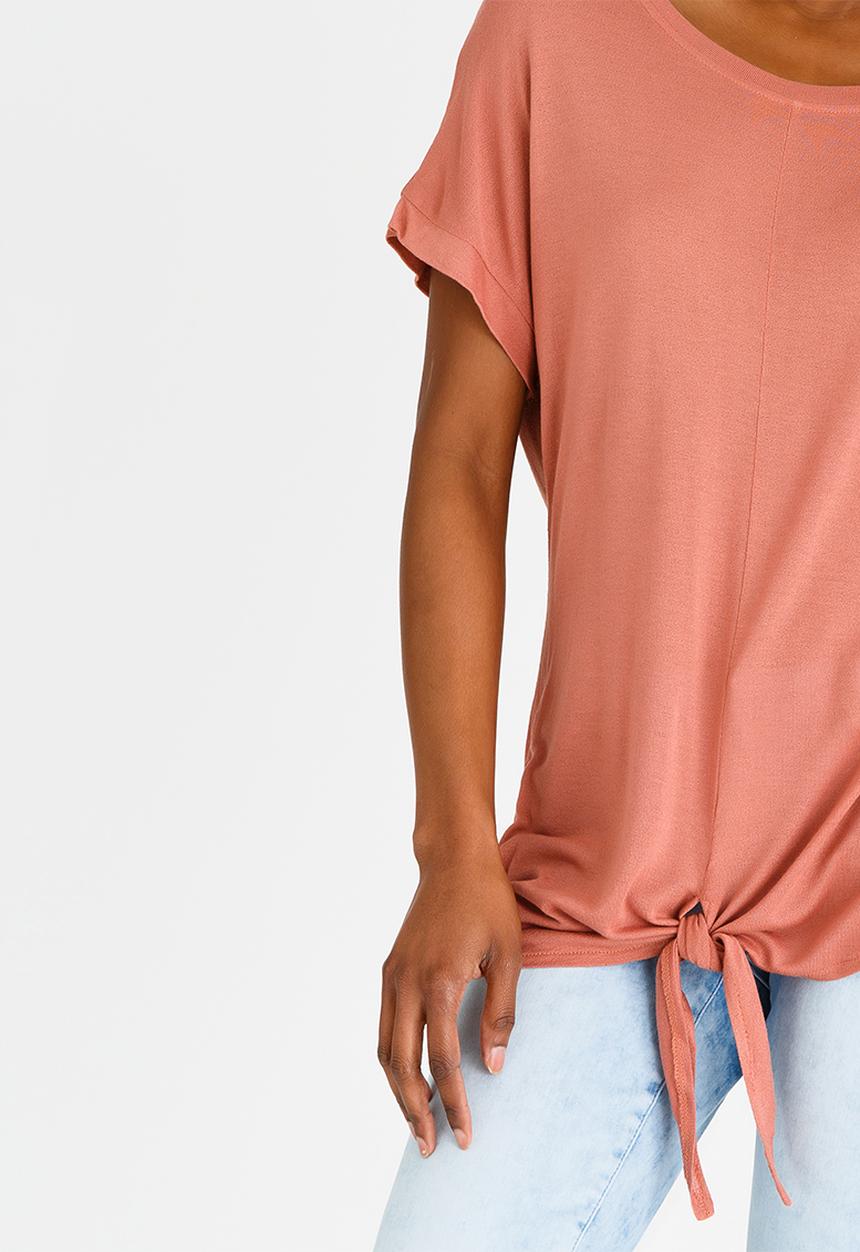 Noisy May - Crips Knot Detail Top Coral