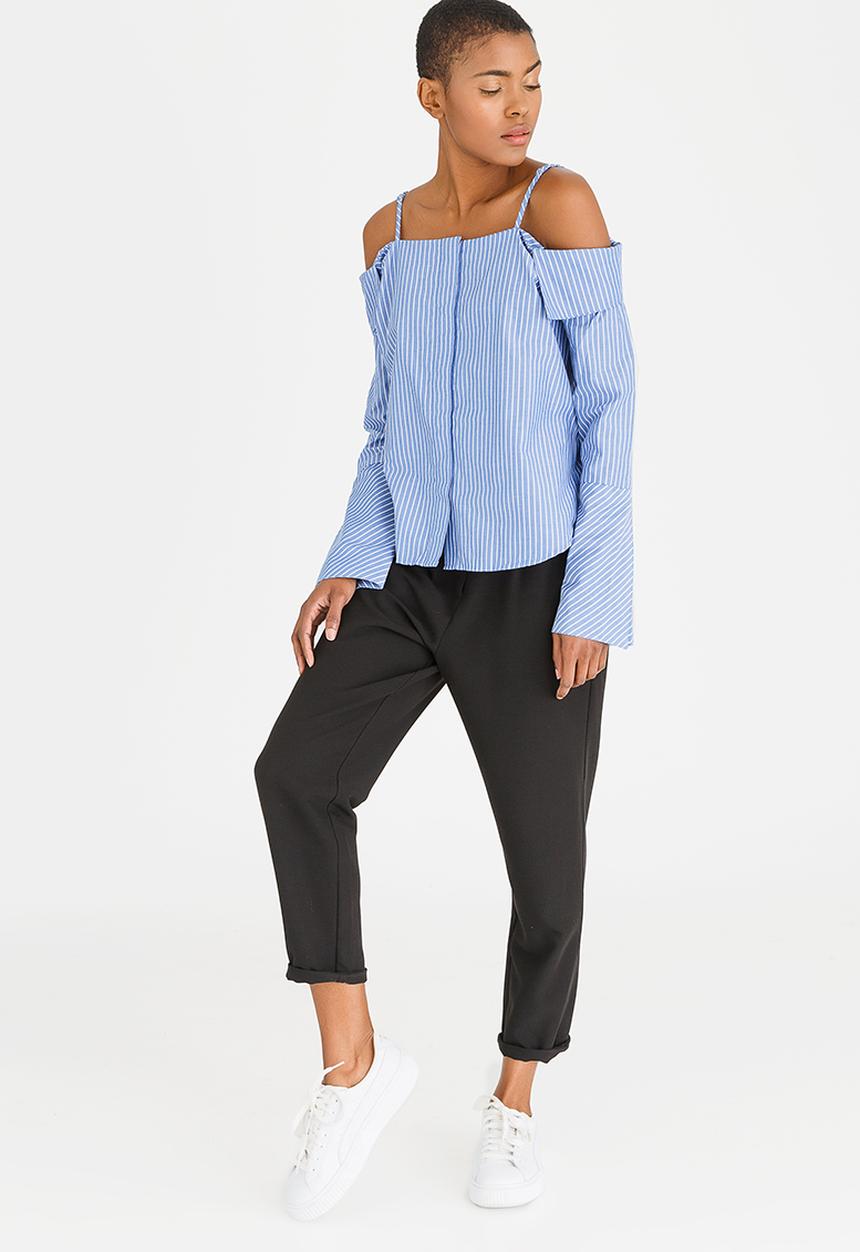 Noisy May - Joanna Off-the-shoulder Stripe Blouse Blue