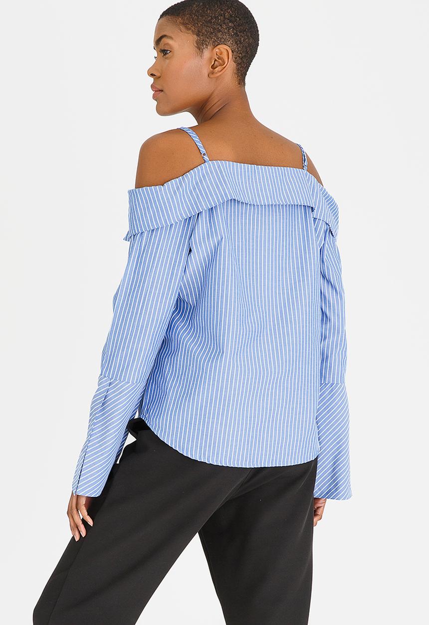 Noisy May - Joanna Off-the-shoulder Stripe Blouse Blue