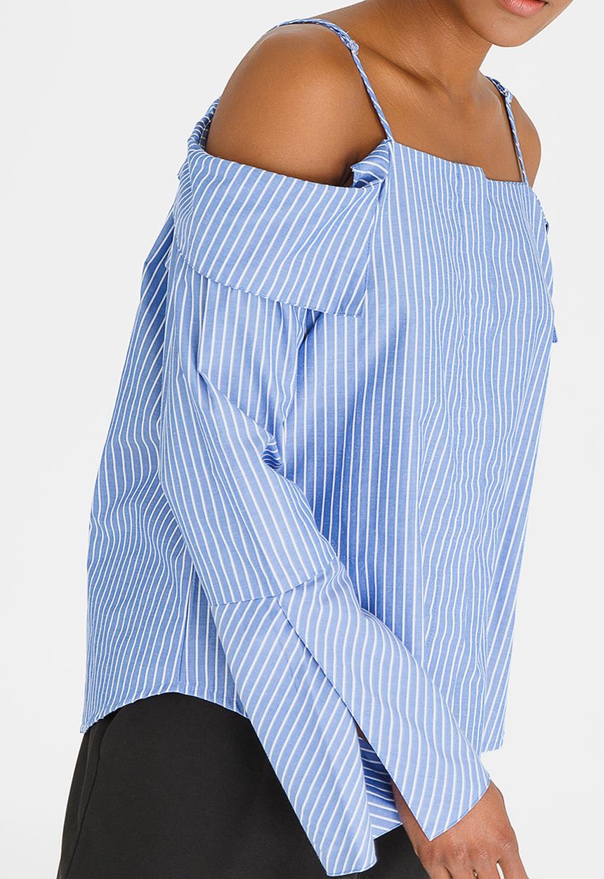 Noisy May - Joanna Off-the-shoulder Stripe Blouse Blue