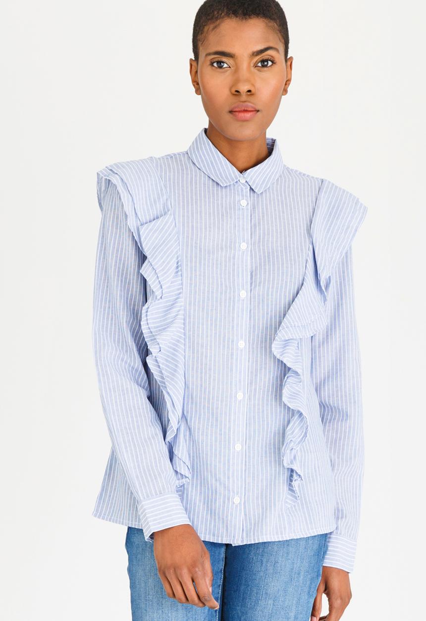 Pieces - Mawanna Frill Shirt Blue and White