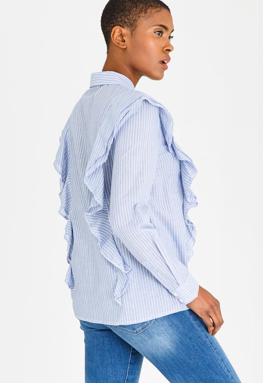 Pieces - Mawanna Frill Shirt Blue and White