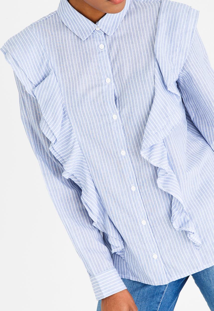 Pieces - Mawanna Frill Shirt Blue and White