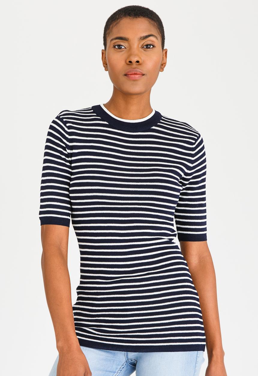 Pieces - Saria Short Sleeve Knit Top Navy & White