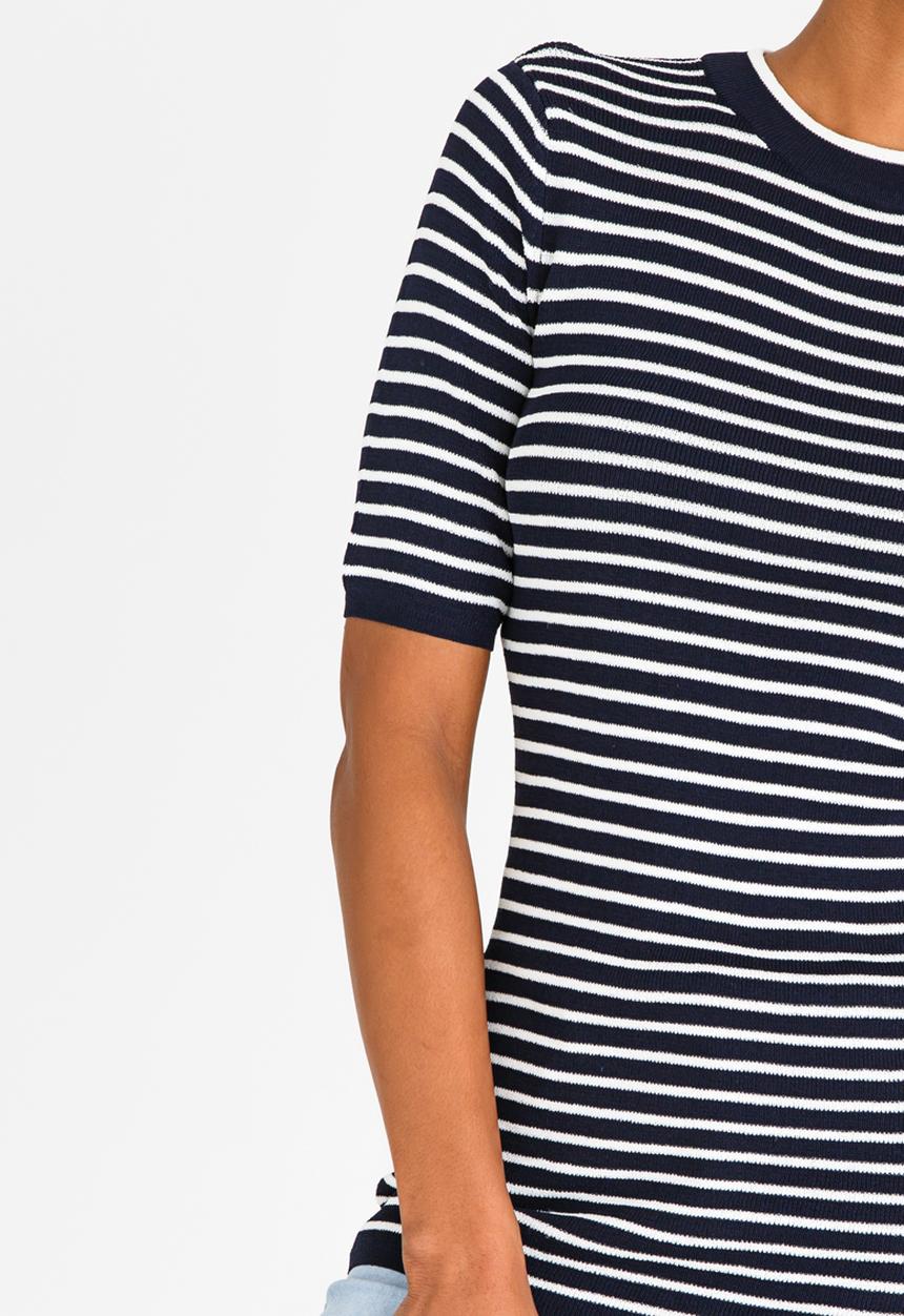 Pieces - Saria Short Sleeve Knit Top Navy & White