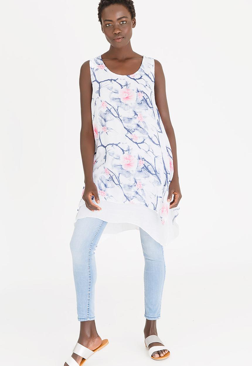 Revenge - Patterned Tunic Top White