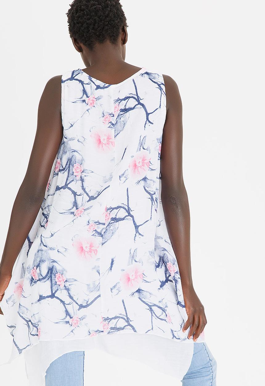Revenge - Patterned Tunic Top White