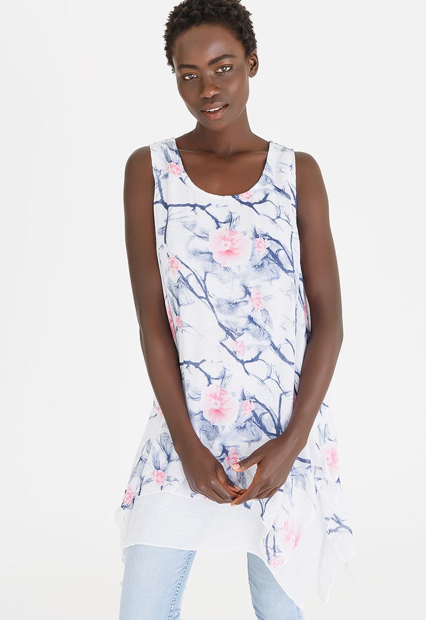 Revenge - Patterned Tunic Top White