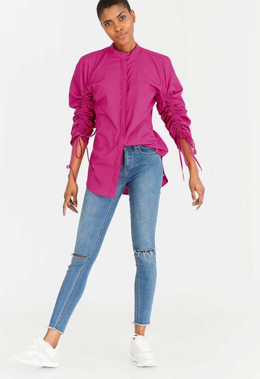 STYLE REPUBLIC - Ruched Sleeve Shirt Cerise Pink