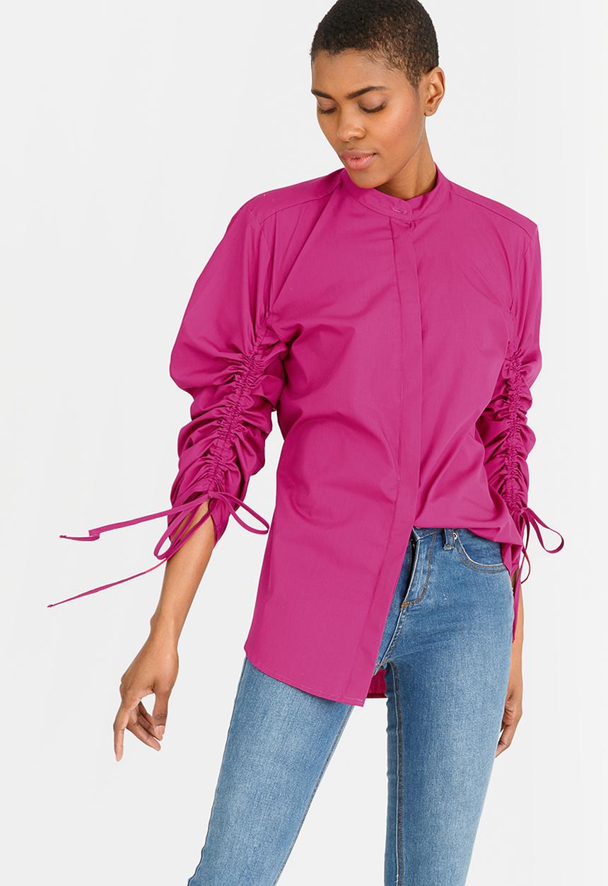STYLE REPUBLIC - Ruched Sleeve Shirt Cerise Pink