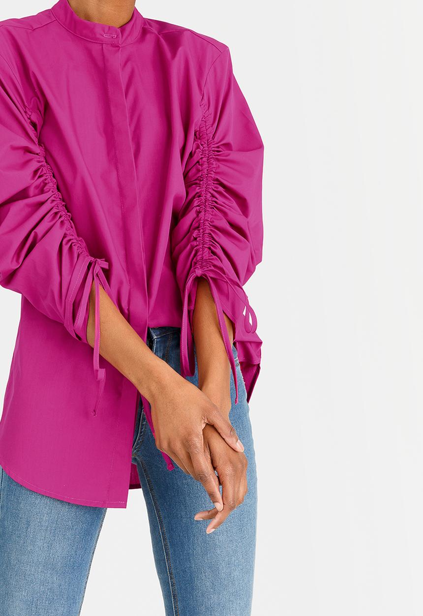 STYLE REPUBLIC - Ruched Sleeve Shirt Cerise Pink
