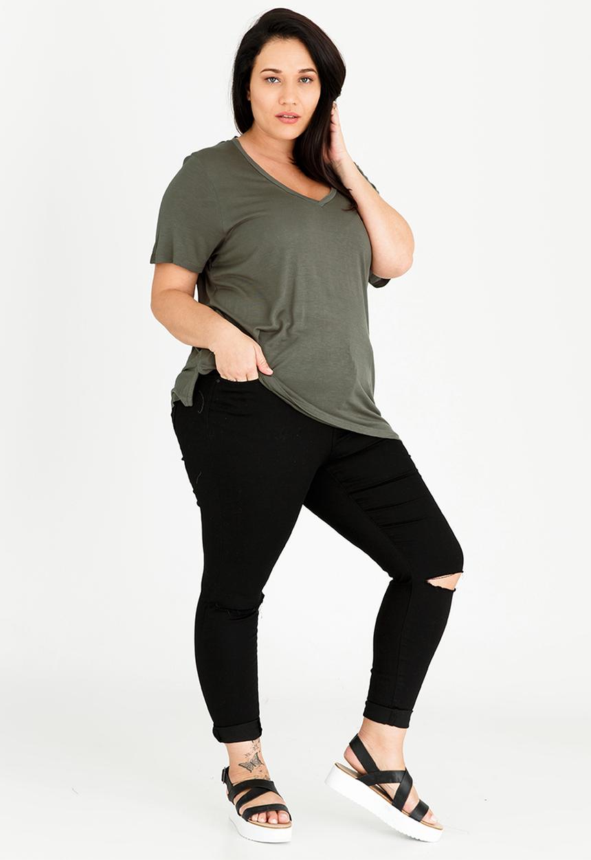 Brave Soul - Tory V-neck T-shirt Mid Green