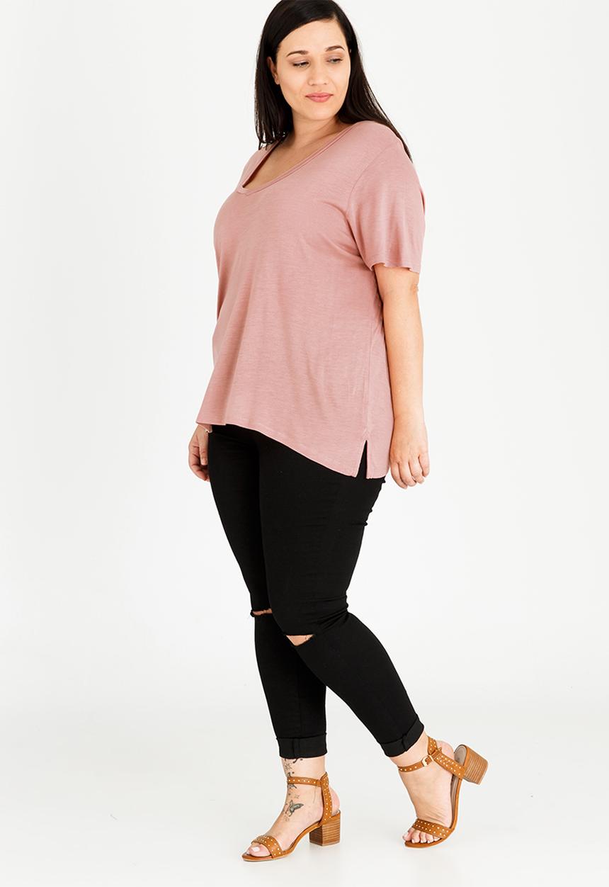 Brave Soul - Tory V-neck T-shirt Pale Pink