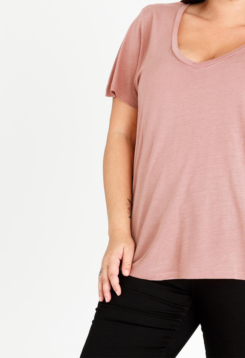 Brave Soul - Tory V-neck T-shirt Pale Pink