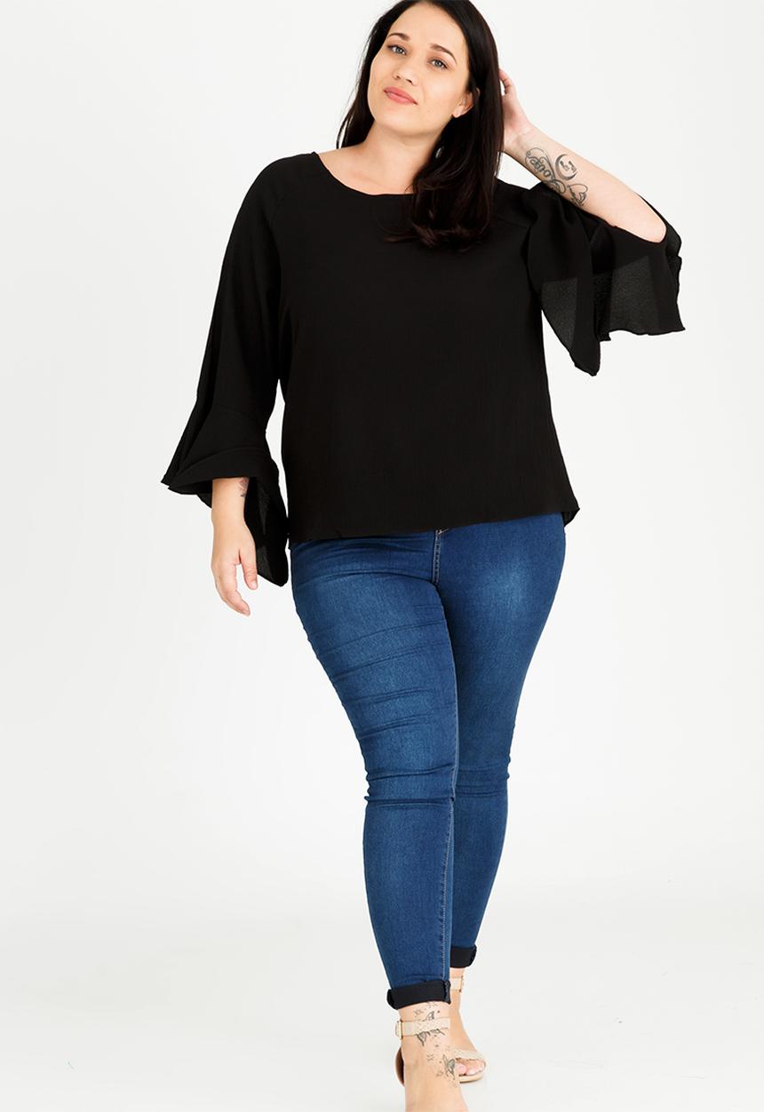 Brave Soul - Madrid Top with Fluted Sleeves Black