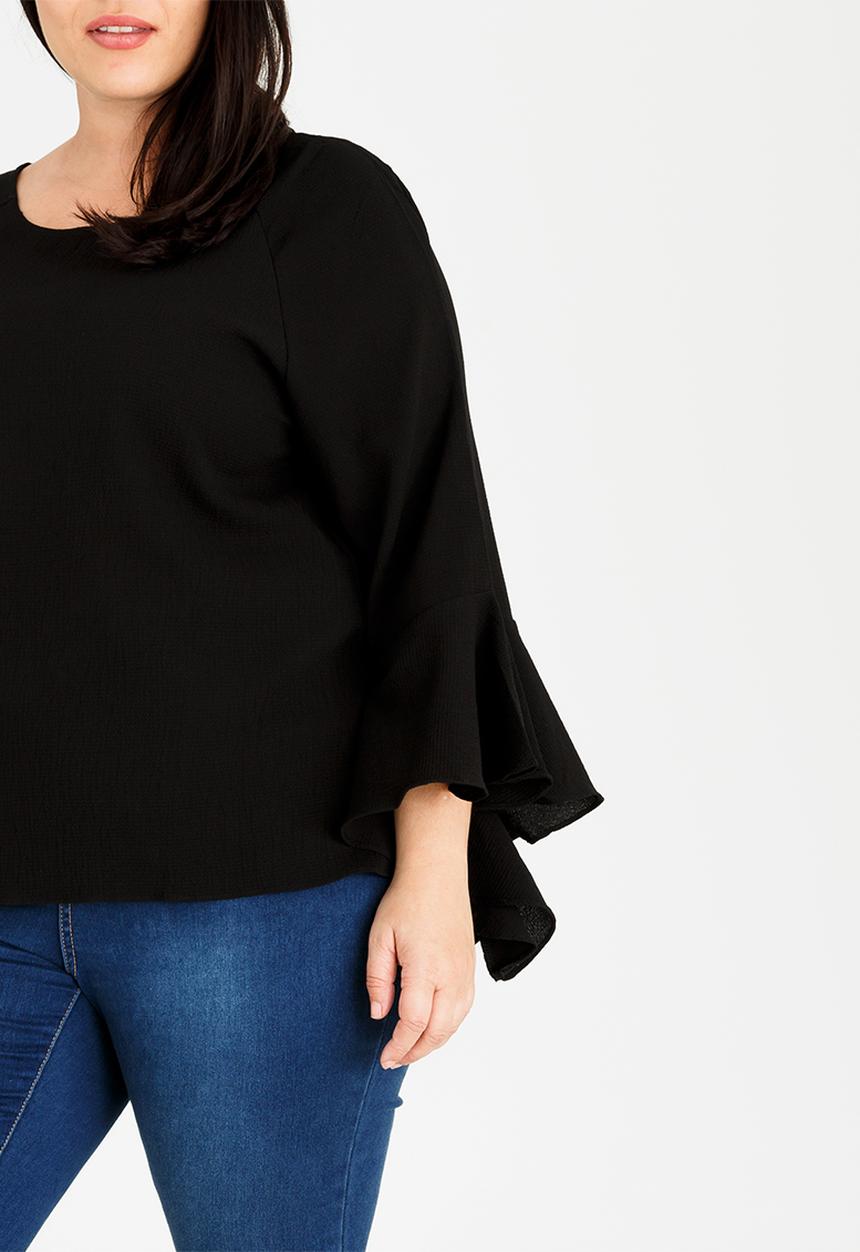 Brave Soul - Madrid Top with Fluted Sleeves Black
