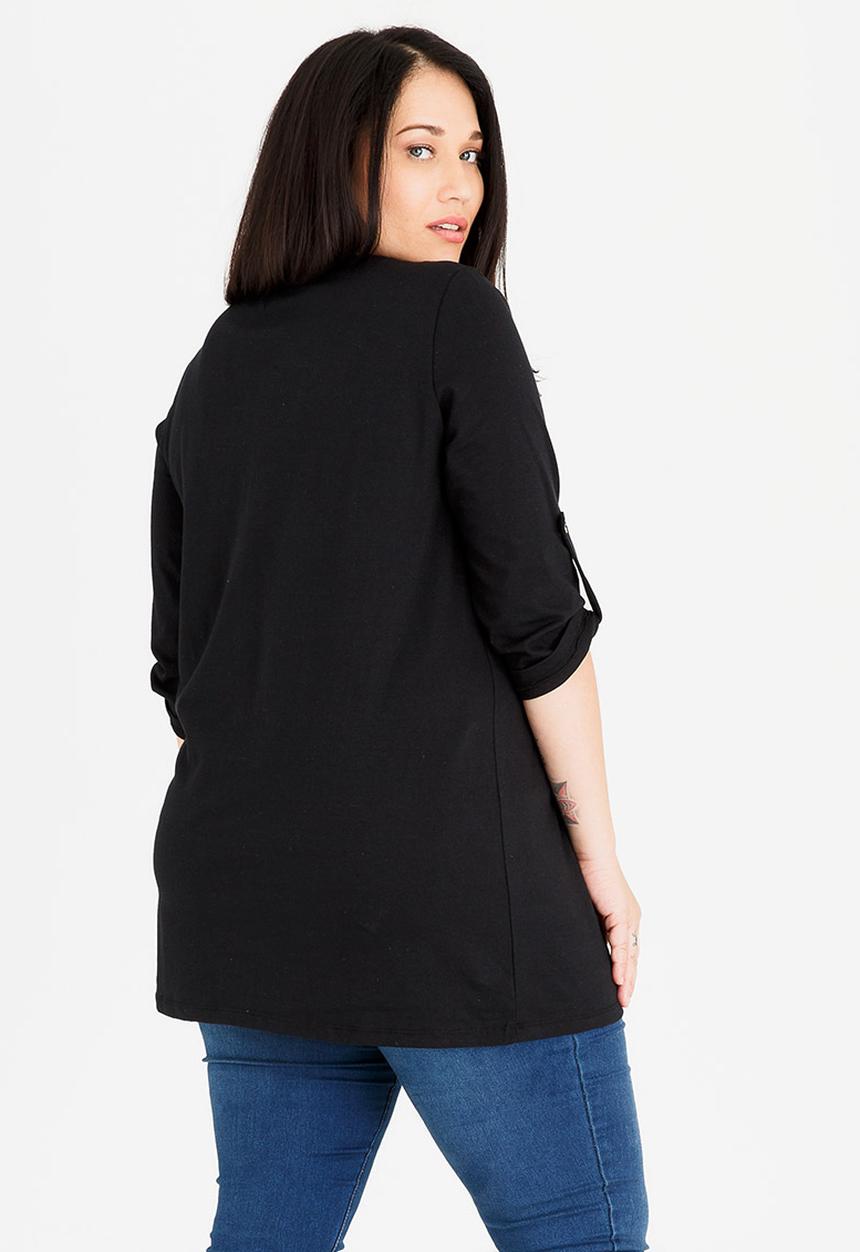 edit Plus - 3/4 Sleeve T-shirt with Tab Detail Black