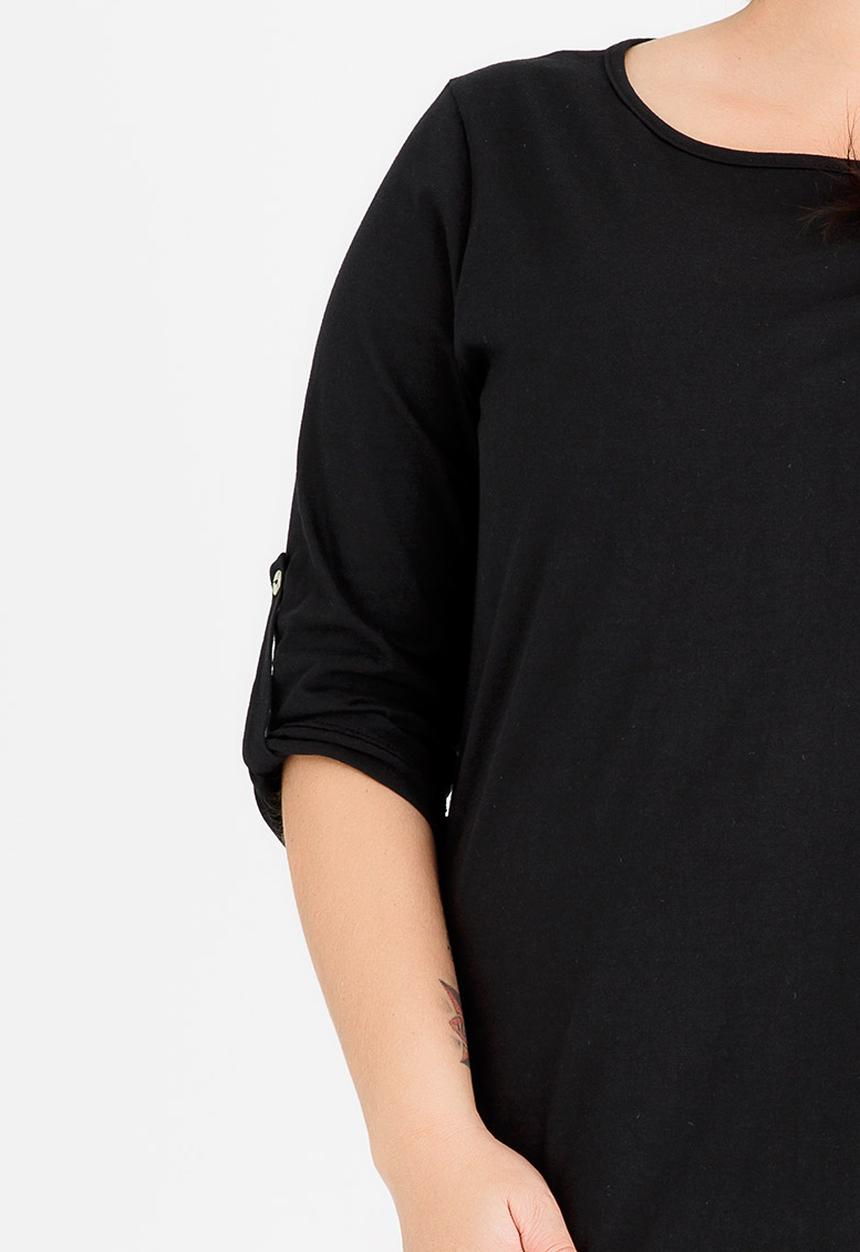 edit Plus - 3/4 Sleeve T-shirt with Tab Detail Black