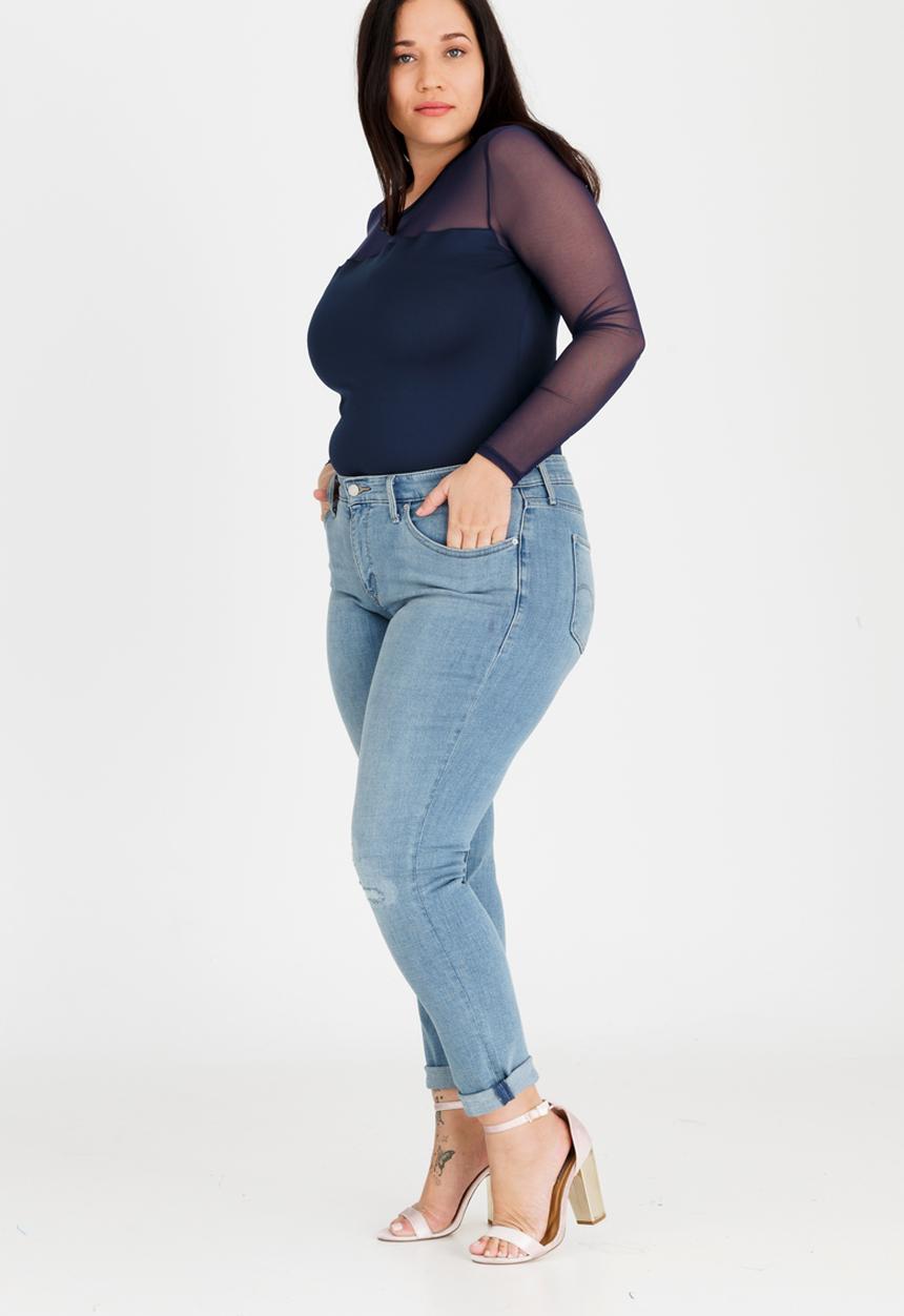 STYLE REPUBLIC PLUS - Scuba Bodysuit with Mesh sleeve Navy