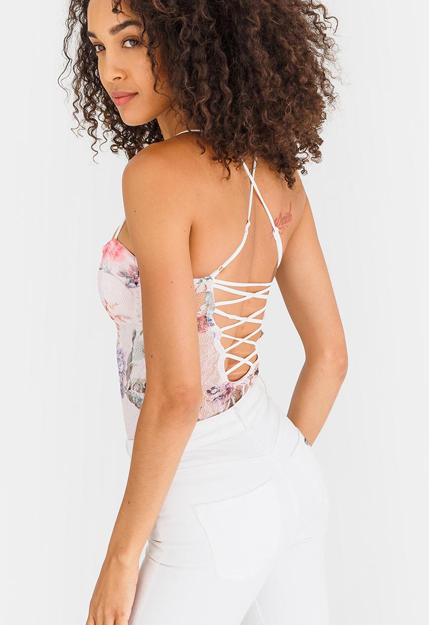 SISSY BOY - Lace-up Detail Bodysuit Pale Pink