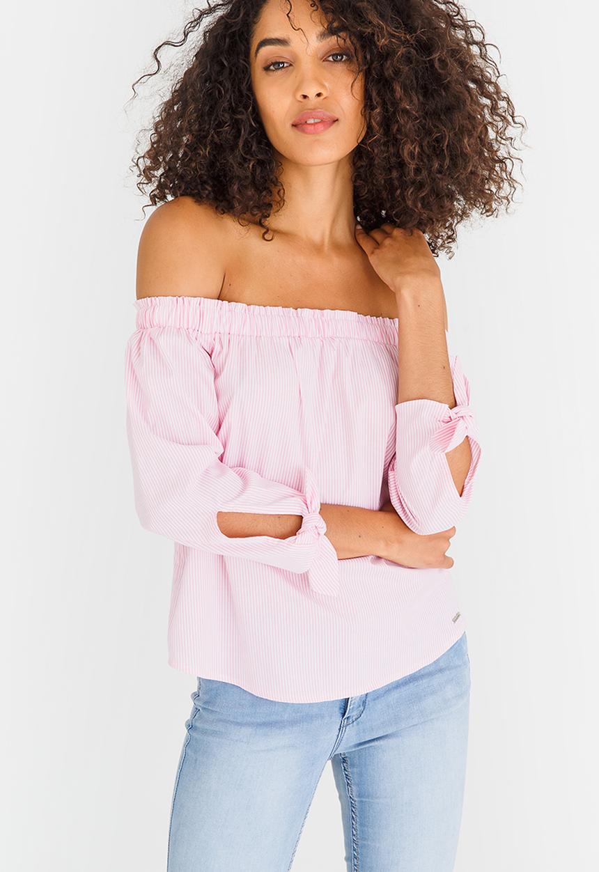 SISSY BOY - Ready Set Go Striped Bardot Top Pale Pink