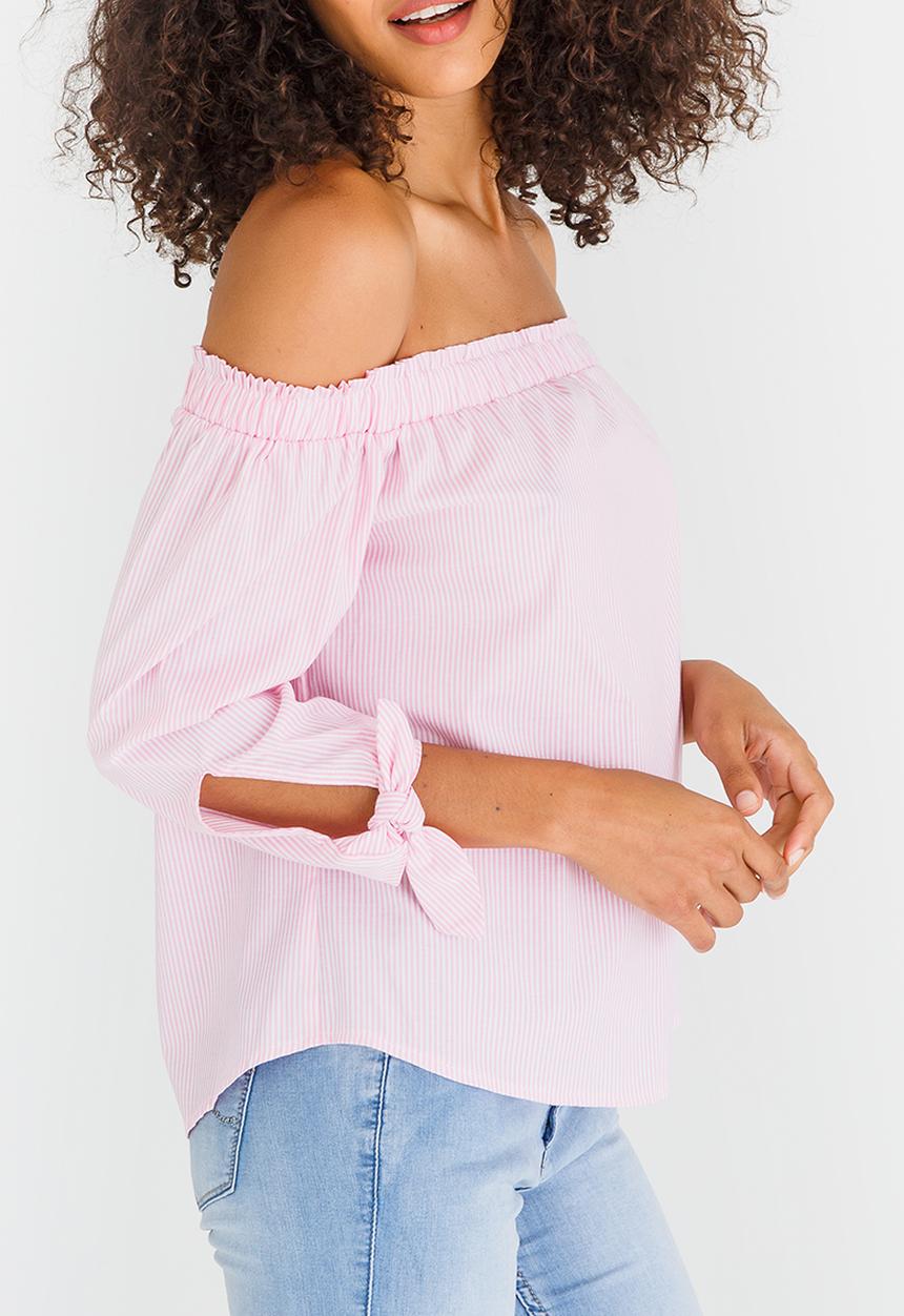 SISSY BOY - Ready Set Go Striped Bardot Top Pale Pink