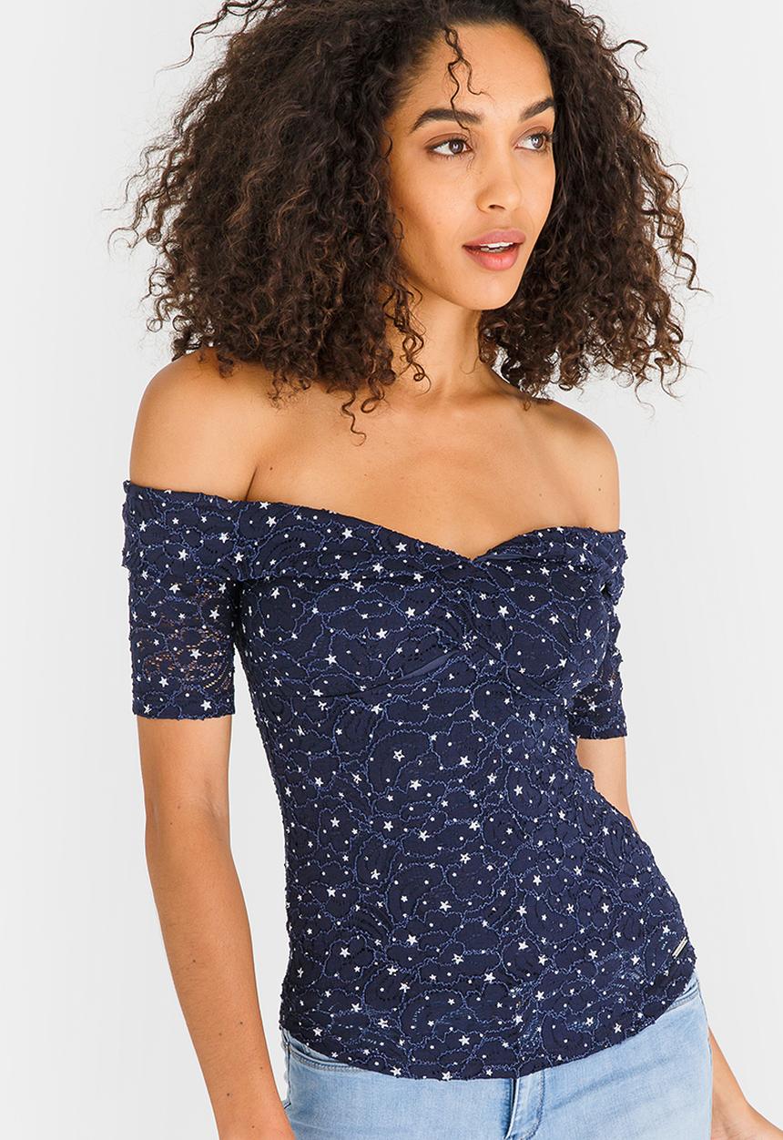 SISSY BOY - Star Sweetheart Neckline Top Navy