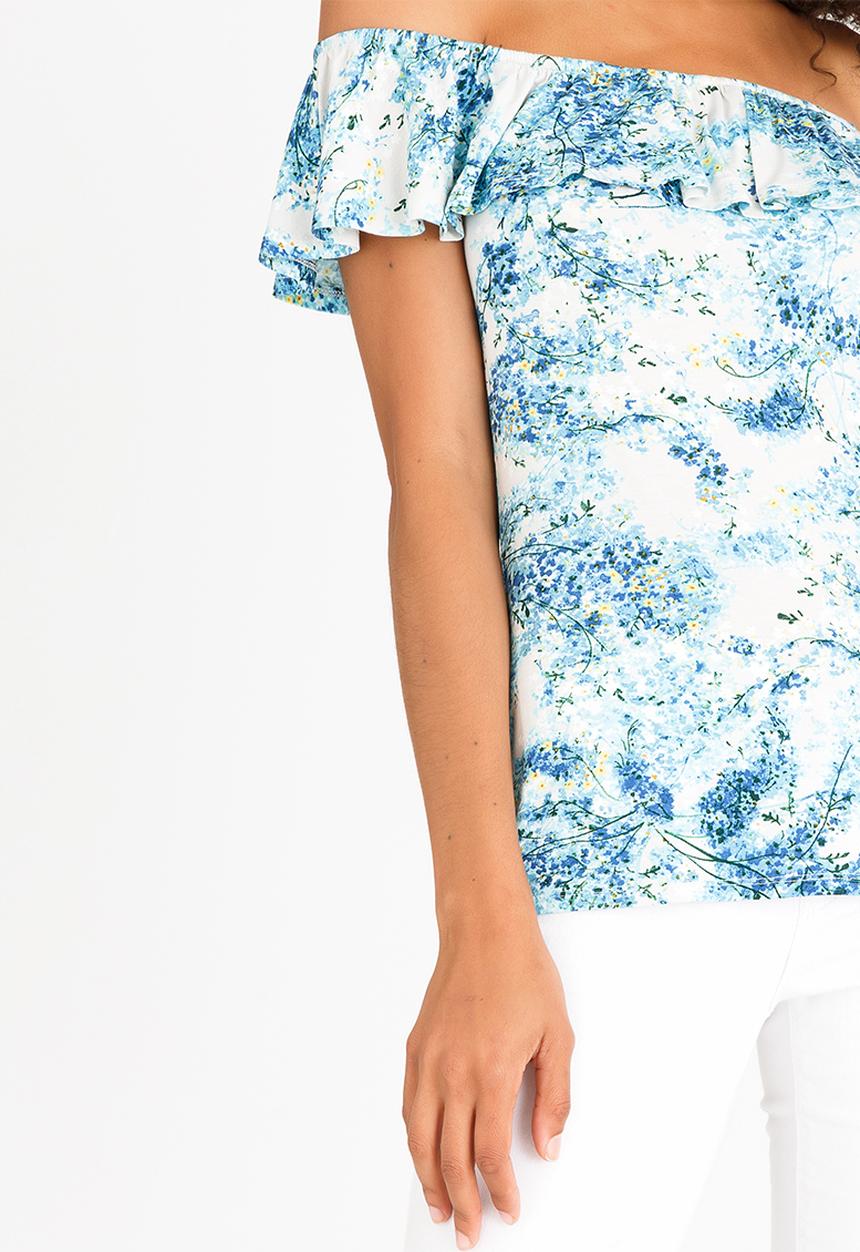 cath.nic - Ditsy Print Bardot Top Aqua